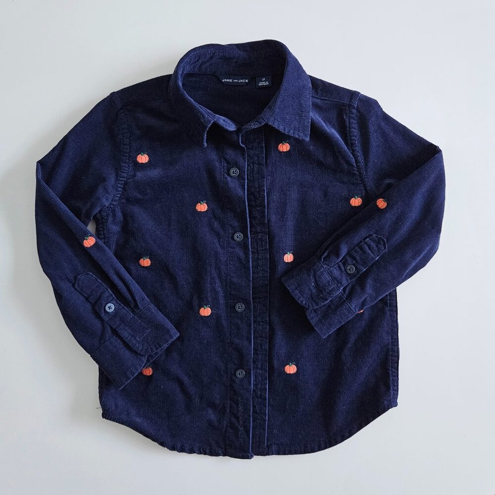 Janie and Jack Boy’s Embroidered Pumpkin Corduroy Shirt – Size 2T